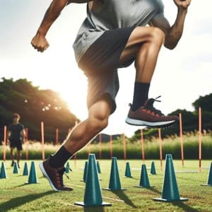 Athlete performing outdoor hopping agility drills to improve balance and lower limb control