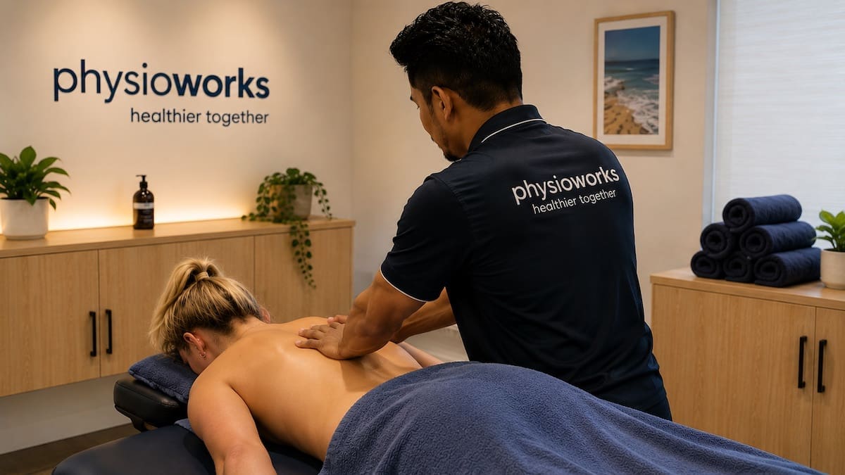 Ashish Shrestha providing upper back massage treatment at PhysioWorks Sandgate.