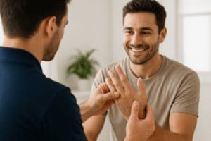 Sprained finger physio assessment to improve movement.