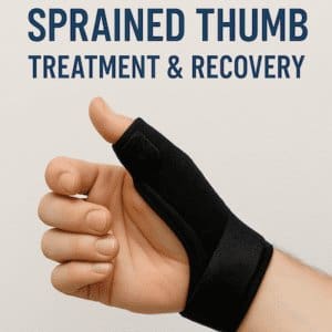 Sprained thumb brace supporting thumb ligament healing during early recovery