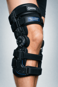 ACL brace supporting the knee during early ACL injury rehabilitation