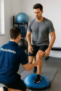 ACL treatment physiotherapy: physio coaching knee exercise control