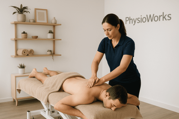 Massage Brisbane remedial back massage in a modern treatment room at PhysioWorks