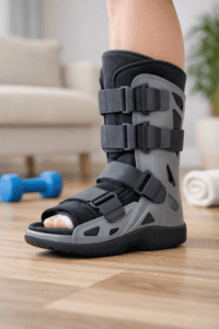 Moon Boot walking brace supporting ankle and foot injury recovery