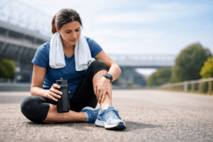 Running recovery after a run with seated runner resting legs