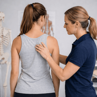 Scoliosis physiotherapy assessment showing spinal posture and alignment