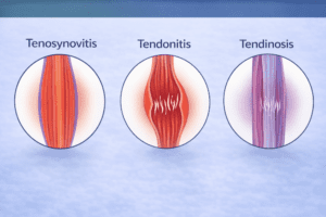 Tendinopathy tendonitis tendinosis and tenosynovitis comparison diagram