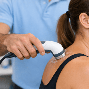 Therapeutic ultrasound applied during physiotherapy for shoulder soft tissue