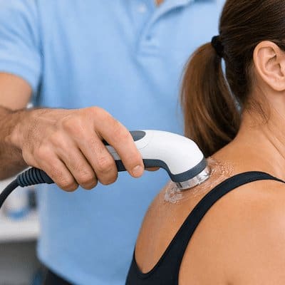 Therapeutic ultrasound physiotherapy applied to shoulder soft tissue
