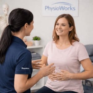 Diastasis recti physiotherapy assessment guiding postpartum abdominal core control