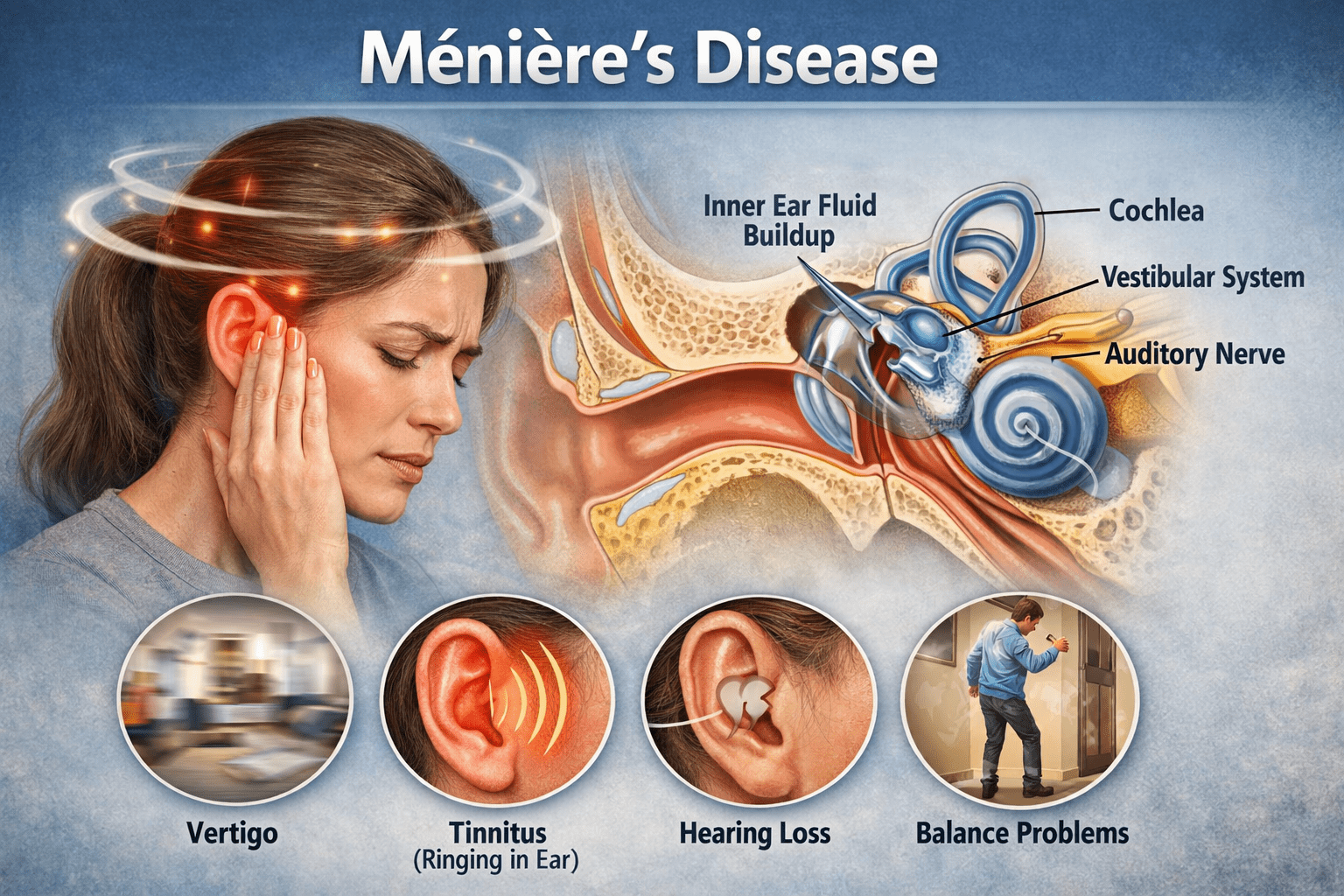 Ménière’s disease physiotherapy showing inner ear fluid and vertigo symptoms