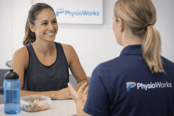 RED-S physiotherapy consultation supporting athlete energy balance and recovery
