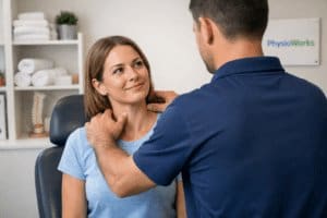 Tension headache neck and shoulder treatment during physiotherapy session