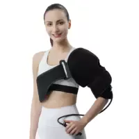 Model wearing the 66fit Cold Compression Shoulder Wrap secured around the shoulder and upper arm, designed to provide targeted cold therapy and compression support.