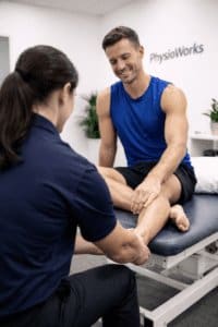 Acute sports injury clinic Brisbane physio assessing ankle injury