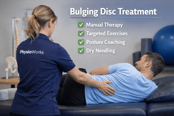 Bulging disc treatment with physiotherapy guidance for lower back pain rehabilitation
