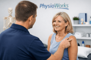 Bursitis physiotherapy Brisbane shoulder assessment during guided movement test