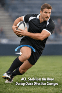 Main function of the ACL stabilising the knee during a rugby side-step movement
