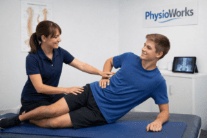 Spondylolysis physiotherapy supervised side plank core exercise from knees