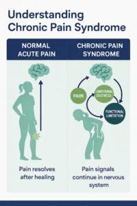 Diagram showing difference between acute pain and chronic pain in the nervous system