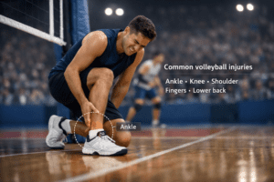 Volleyball injuries ankle landing twist highlighted courtside