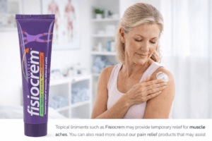Applying Fisiocrem topical gel to shoulder for muscle pain relief