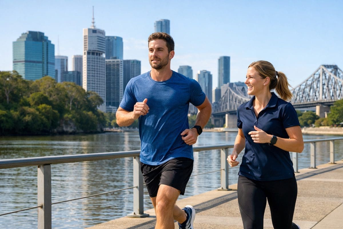 running-physio-guidance-brisbane-performance running technique guidance with physio beside runner outdoors