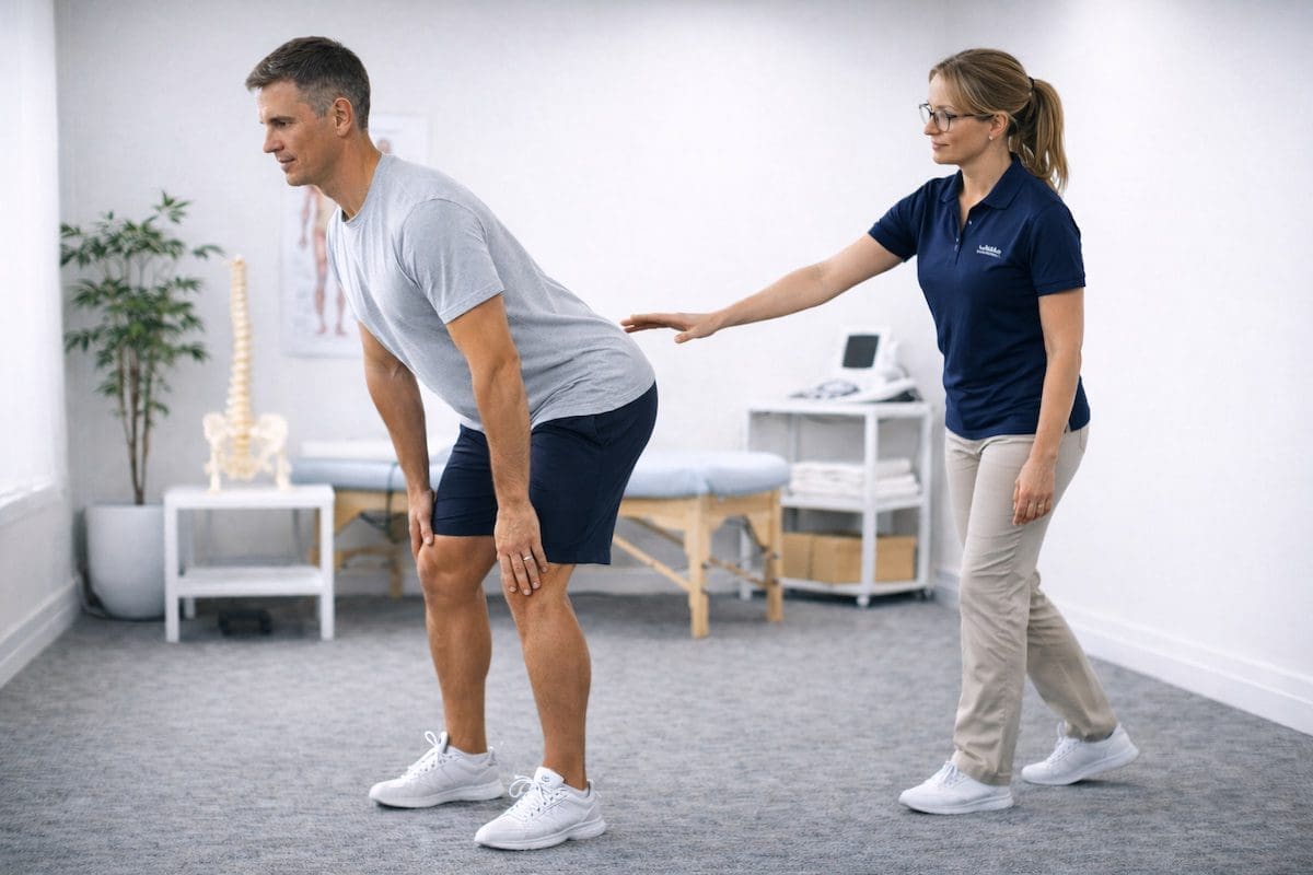 Back-pain-physiotherapy-hip-hinge-rehab-brisbane Back pain physiotherapy guided hip hinge rehabilitation in Brisbane clinic
