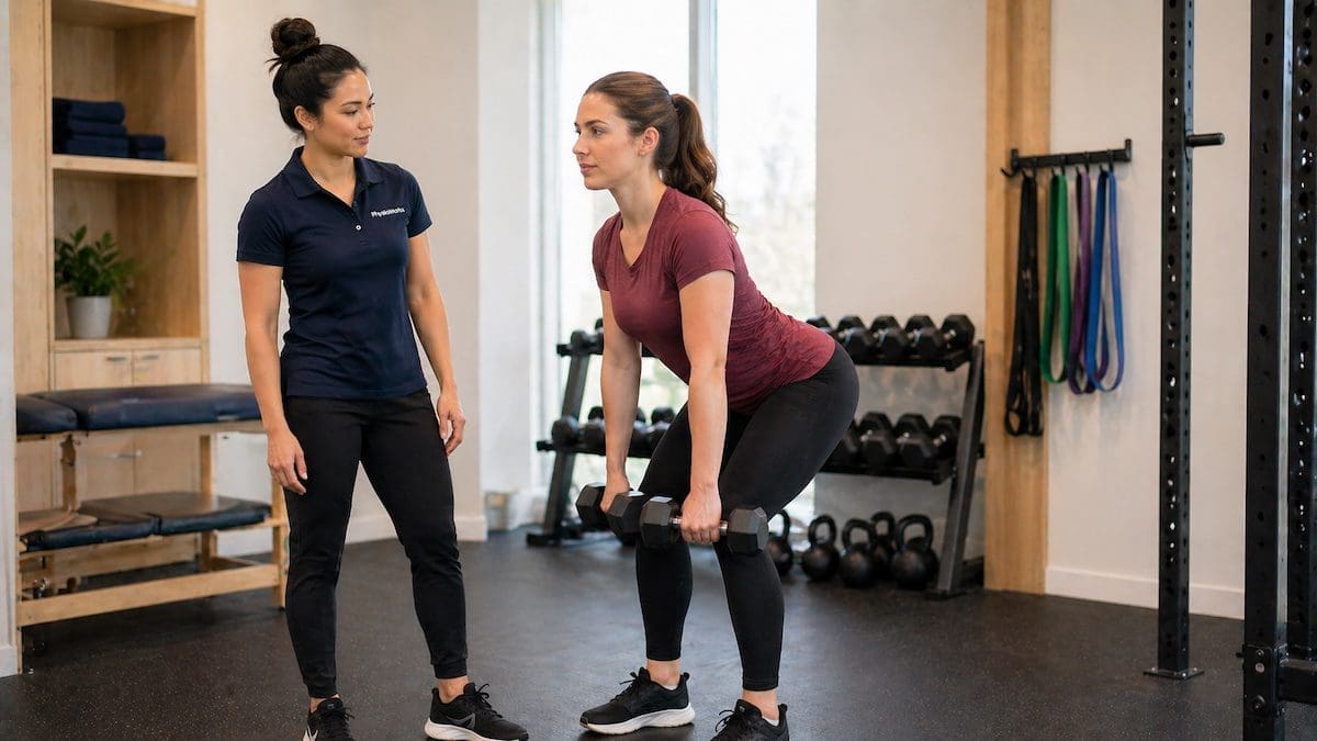 Anytime Fitness Sandgate member returning to dumbbell training with physiotherapy support