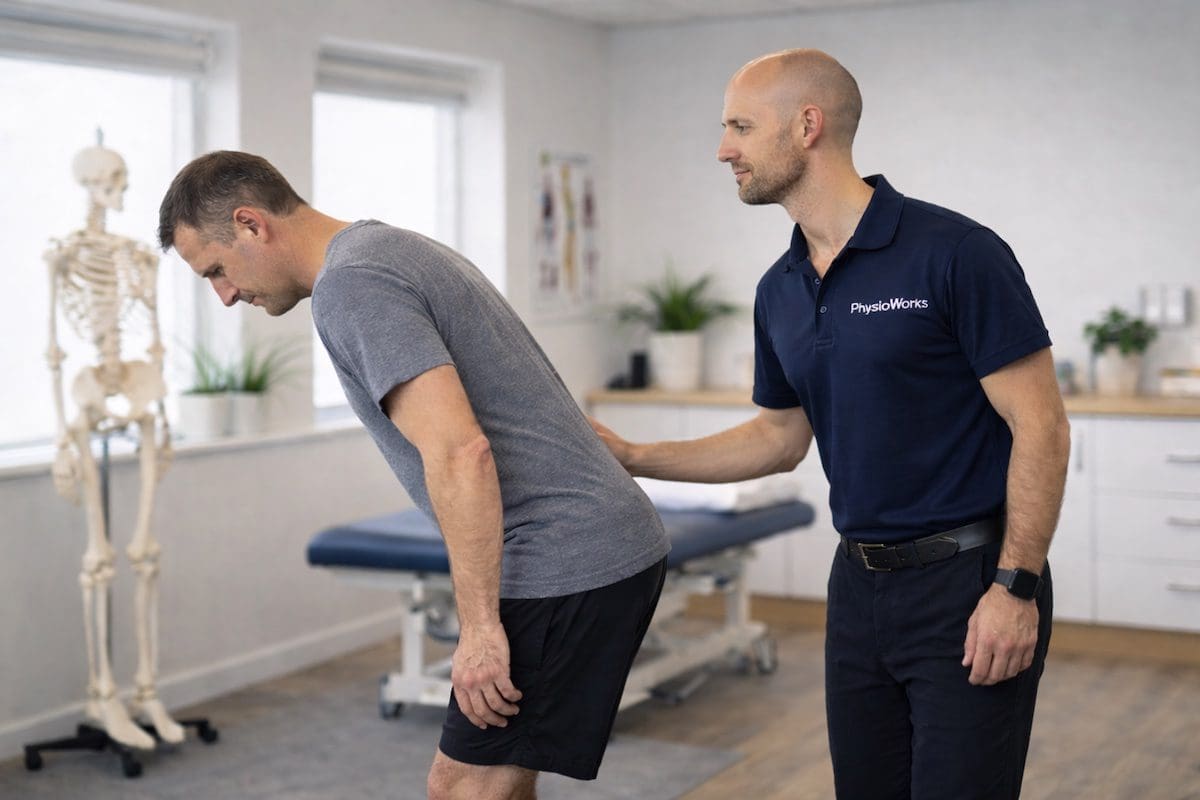 back-surgery-assessment-physiotherapy physiotherapist assessing lower back posture to determine need for back surgery