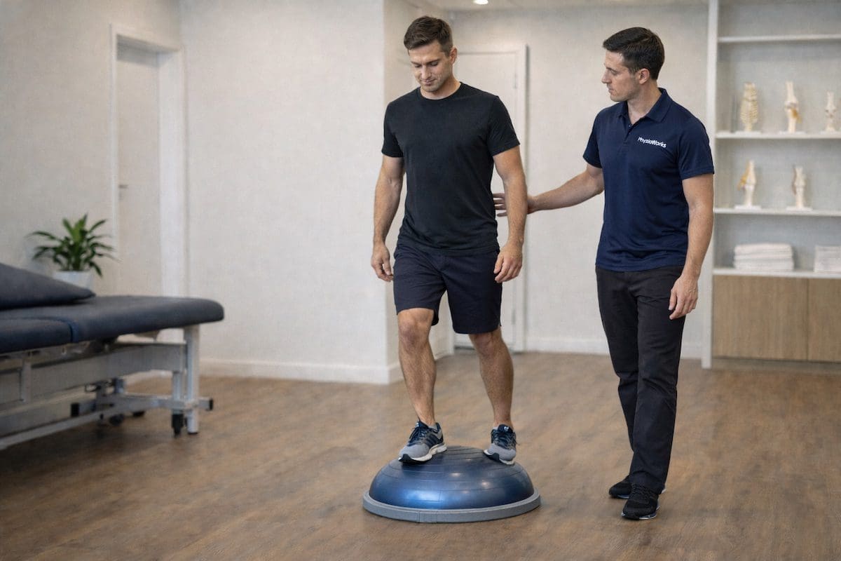 BOSU balance exercise improving ankle stability during physiotherapy rehabilitation