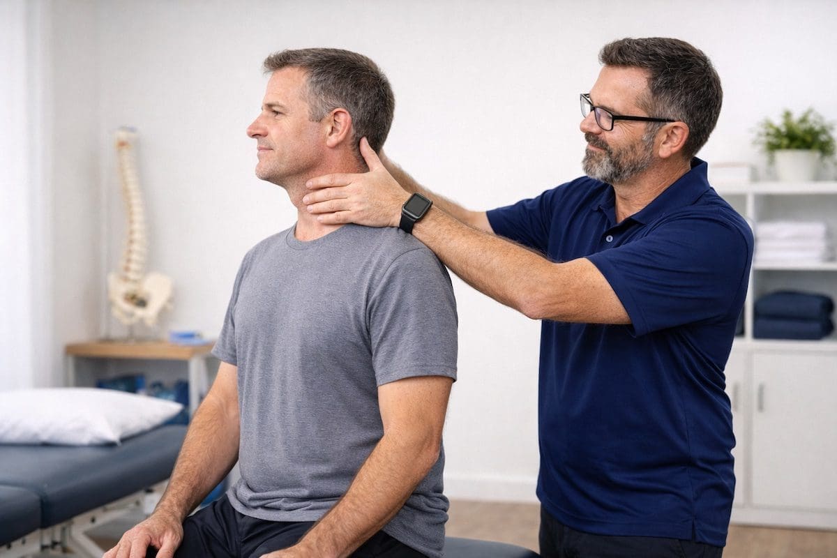 cervicogenic-dizziness-neck-assessment cervicogenic dizziness neck assessment physiotherapist guiding cervical movement