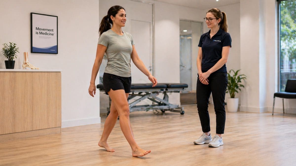 Foot and ankle walking recovery Foot and ankle pain walking gait retraining with physiotherapist