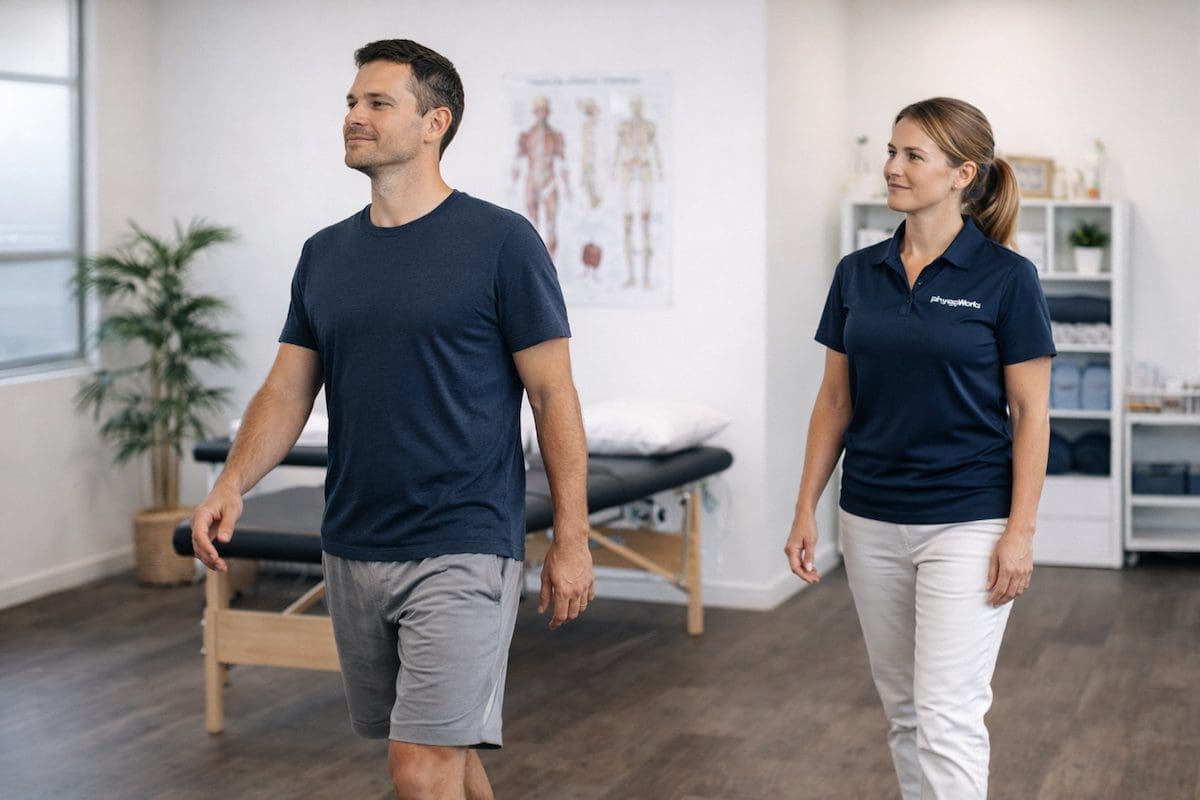 neck-pain-recovery-physiotherapy-normal-movement Neck pain recovery with normal movement and relaxed posture in physiotherapy clinic