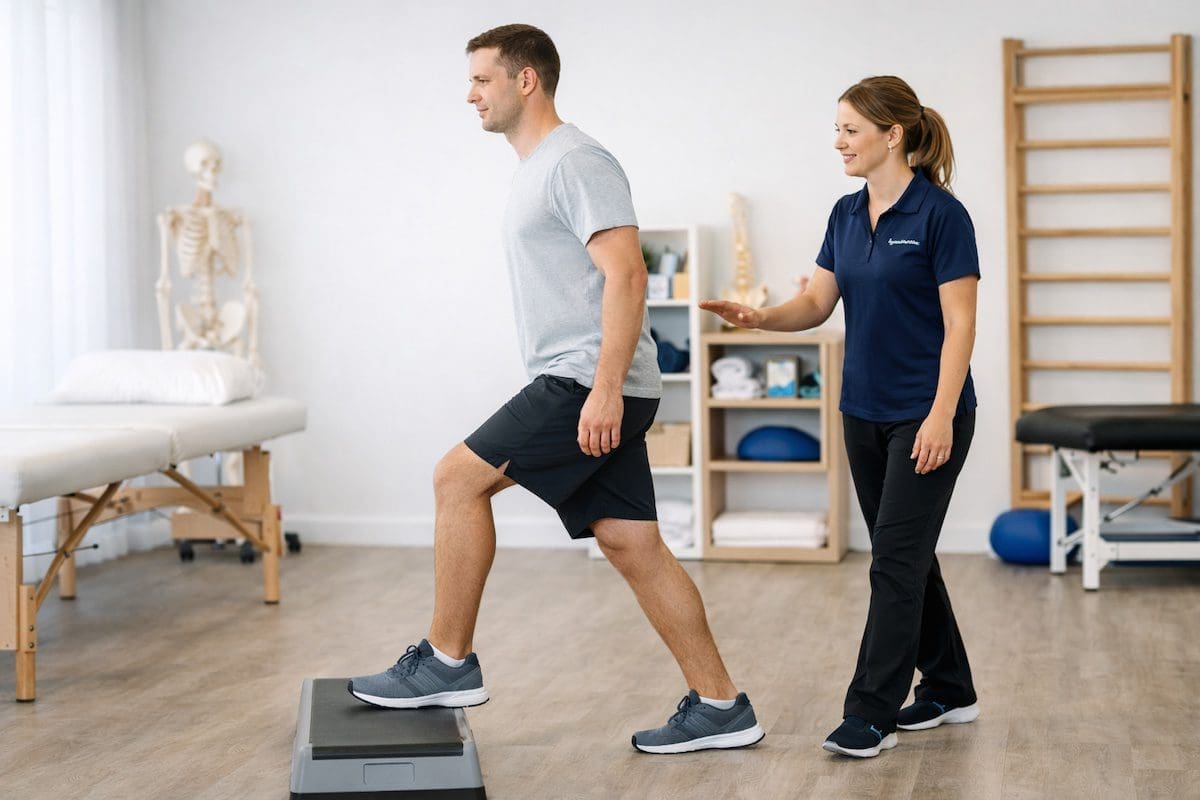 physiotherapy Brisbane guided movement exercise with physiotherapist coaching technique
