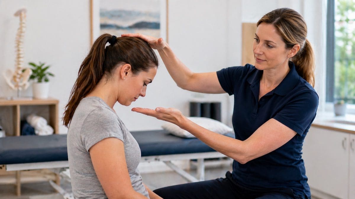 pillow-height-neck-alignment-assessment physiotherapist demonstrating correct pillow height and neck alignment
