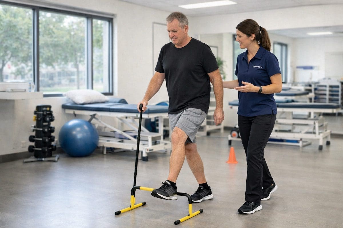 Post fracture physiotherapy gait retraining exercise with physio guidance in clinic