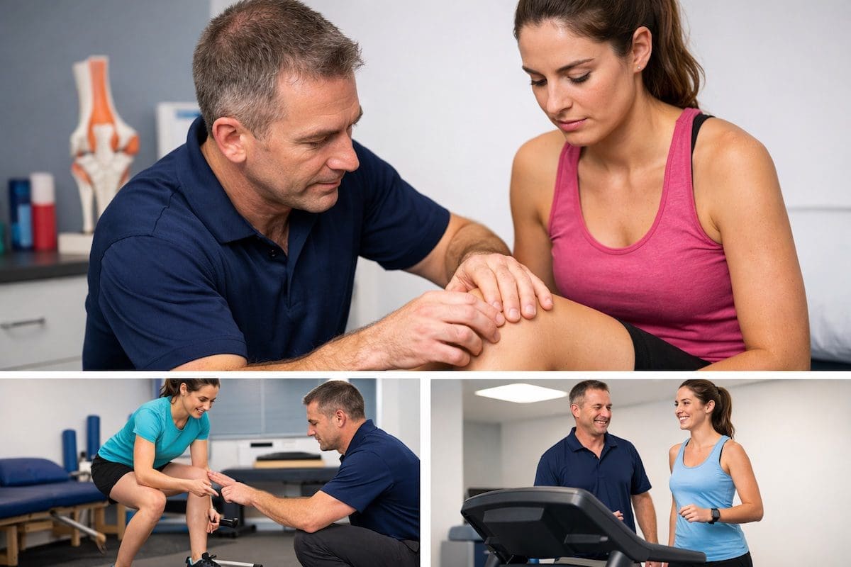 runners-knee-kneecap-assessment Runner's knee rehabilitation during guided return to running physiotherapy session