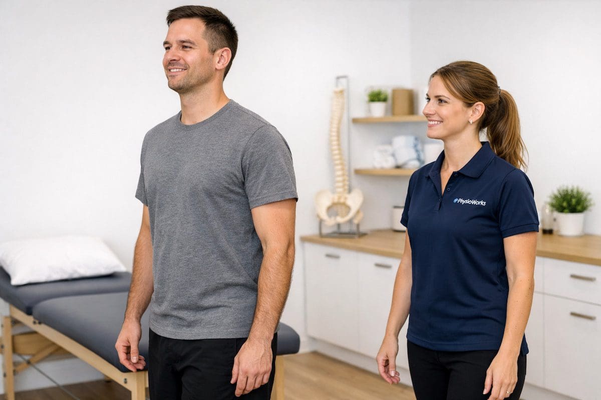 sciatica-recovery-physiotherapy Patient standing pain free after sciatica physiotherapy recovery with improved posture