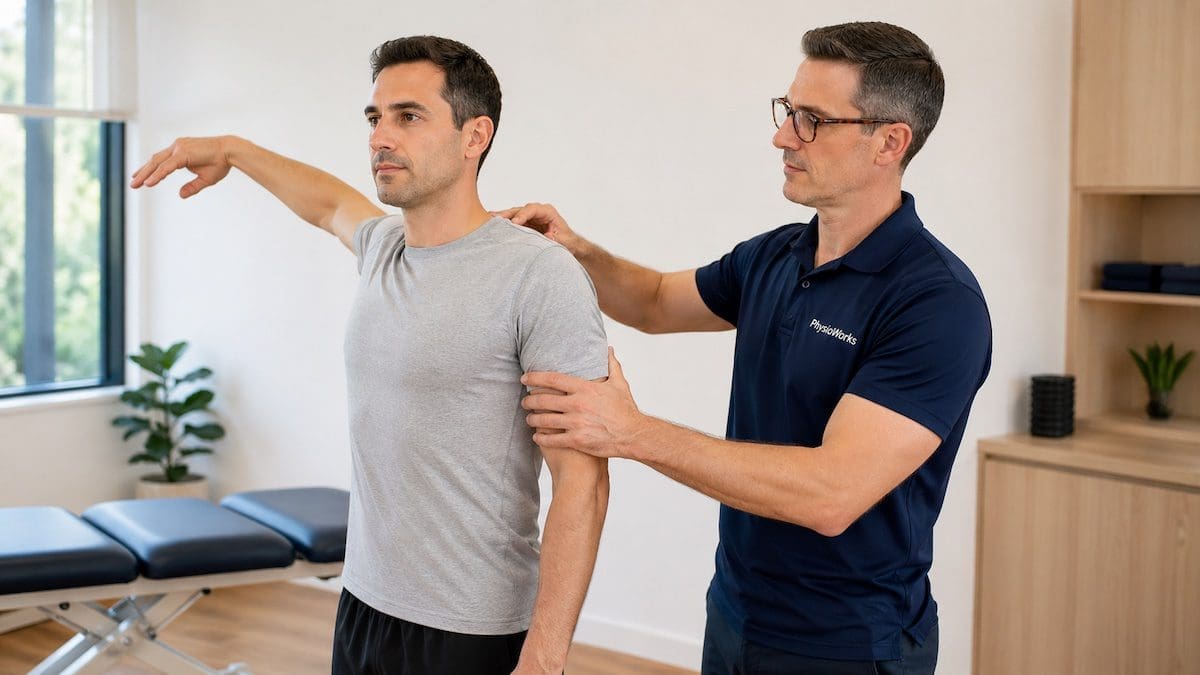 Shoulder pain physiotherapy assessment with guided shoulder movement testing