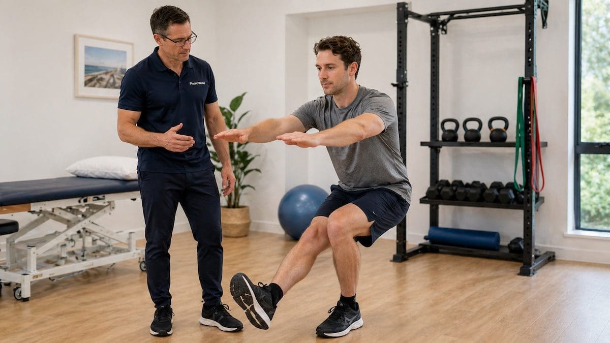 superior-tibiofibular-joint-rehab-single-leg-squat single leg squat exercise for lateral knee control and STFJ rehabilitation