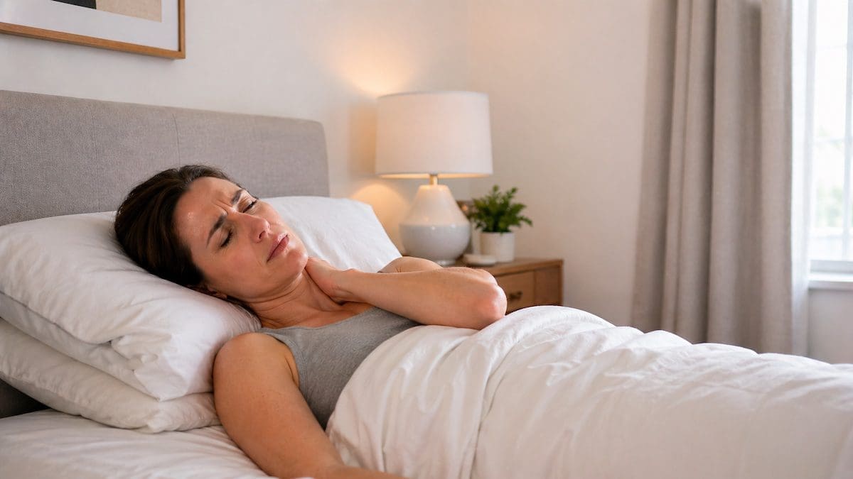 unsupportive-pillow-neck-pain-morning physiotherapist demonstrating correct pillow height and neck alignment