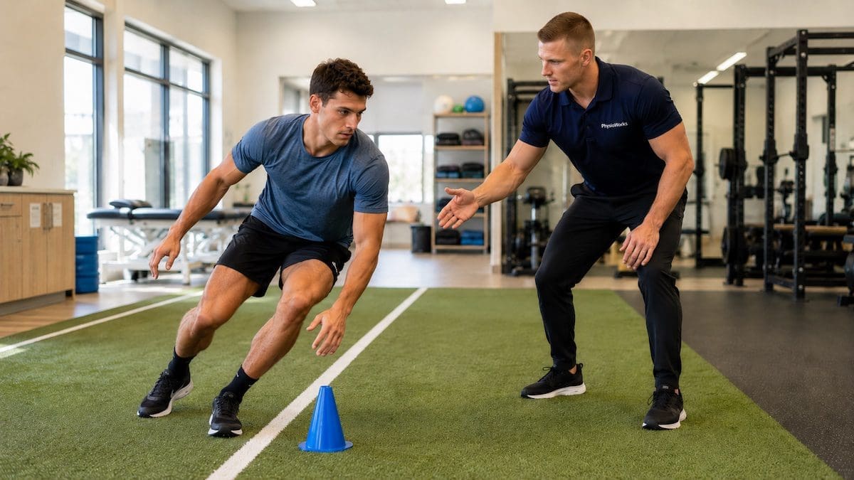 AFL injuries change of direction drill coached by sports physiotherapist