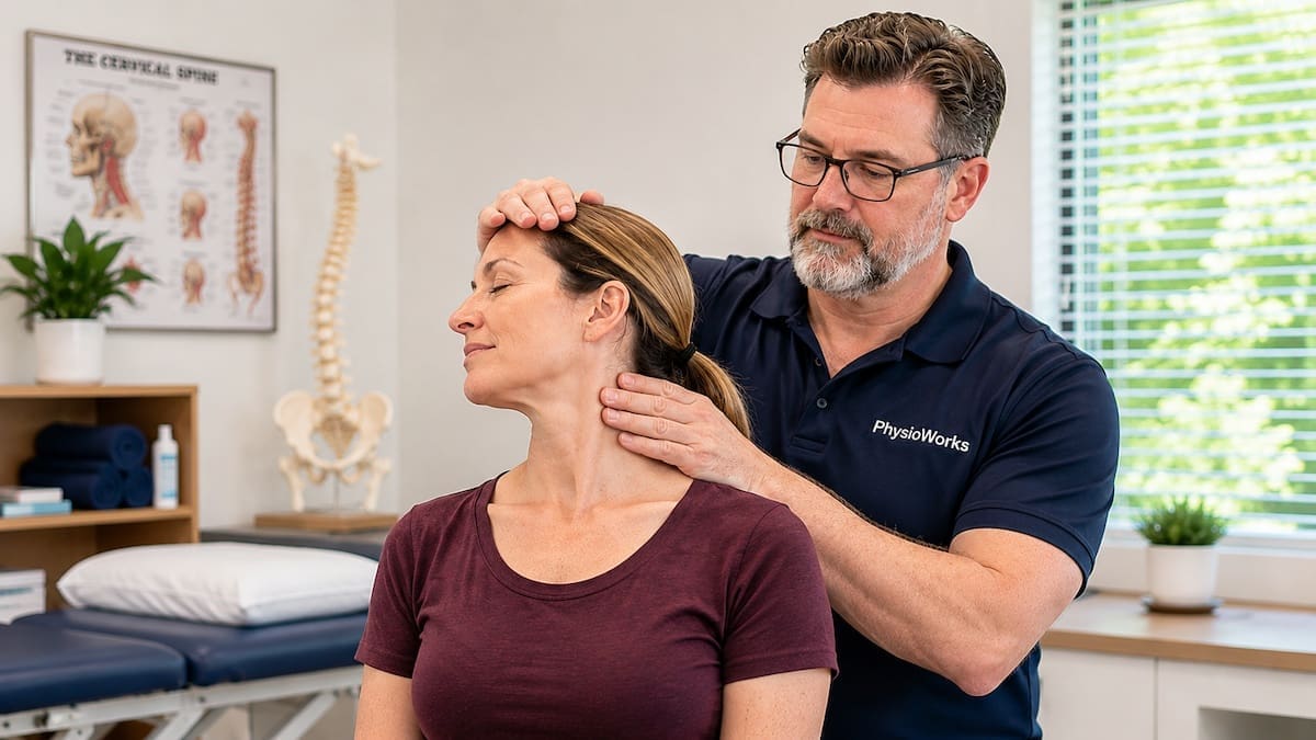 cervicogenic-neck-headache-upper-cervical-movement-retraining Cervicogenic neck headache upper cervical movement retraining with physiotherapist