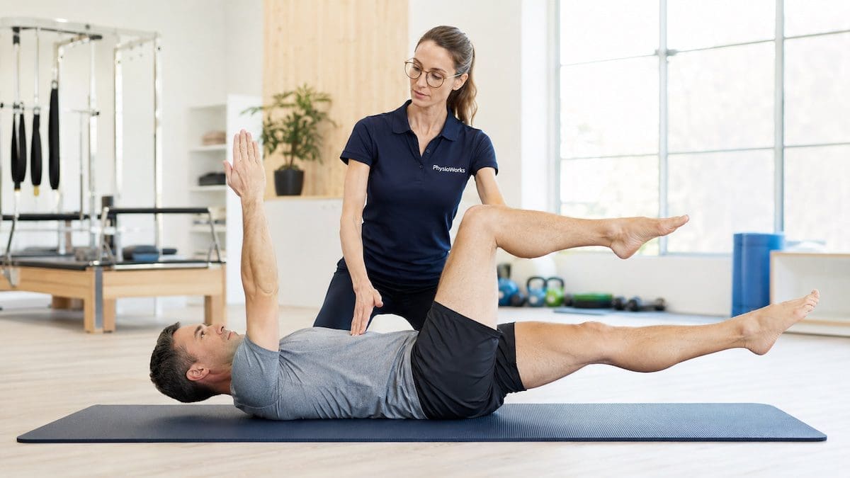 core-stability-exercises-lumbar-spine-dead-bug-retraining Core stability exercises guiding lumbar spine control during supervised dead bug retraining
