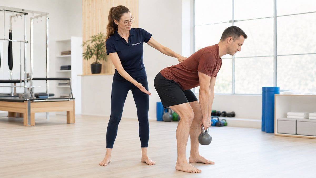 core-stability-exercises-lumbar-spine-hip-hinge-progression Core stability exercises coaching lumbar spine control during light hip hinge progression