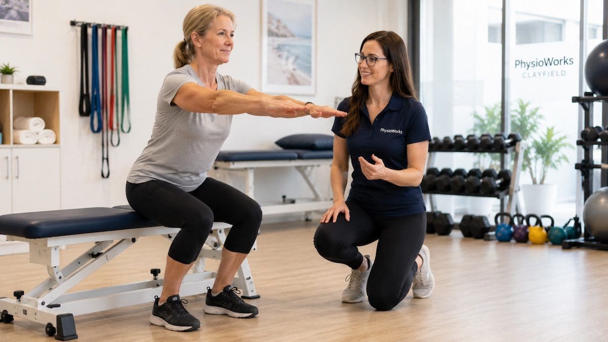exercise-physiology-clayfield-supervised-exercise Exercise Physiology Clayfield supervised sit-to-stand exercise coaching session