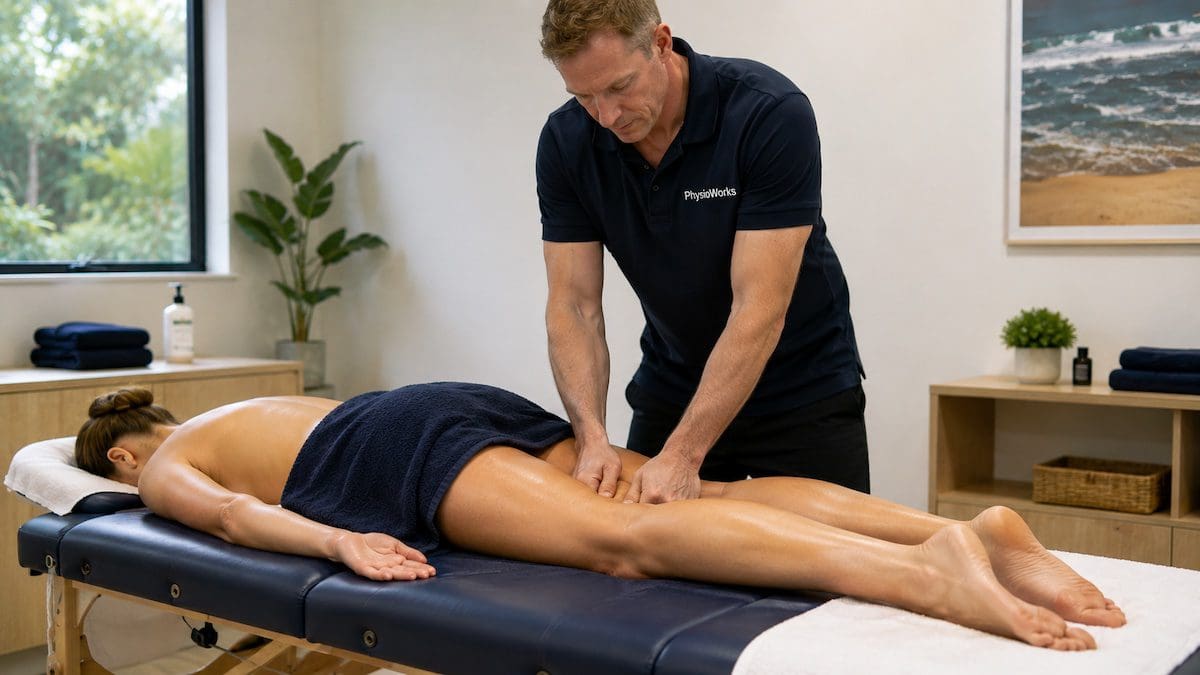 Hamstring trigger point release massage for posterior thigh muscle tension