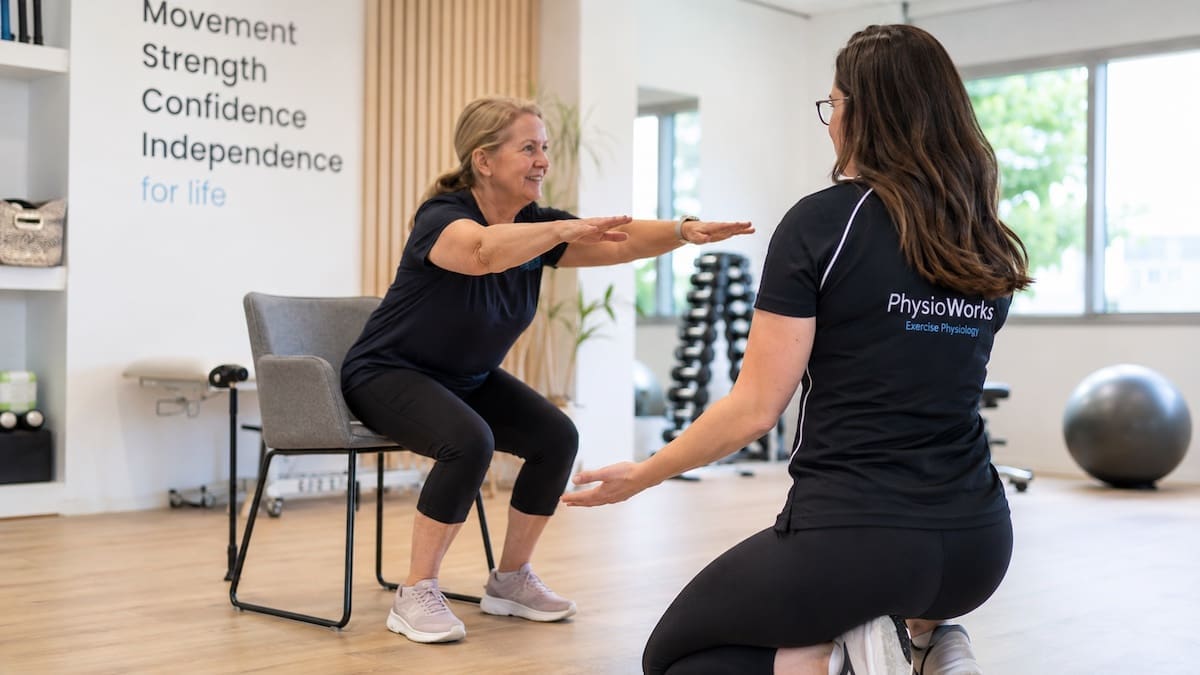 Exercise physiology sit-to-stand training with Madison guiding strength and balance