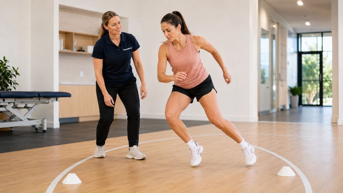netball-injuries-return-to-court-cutting-drill Netball injuries knee and ankle return to court cutting drill